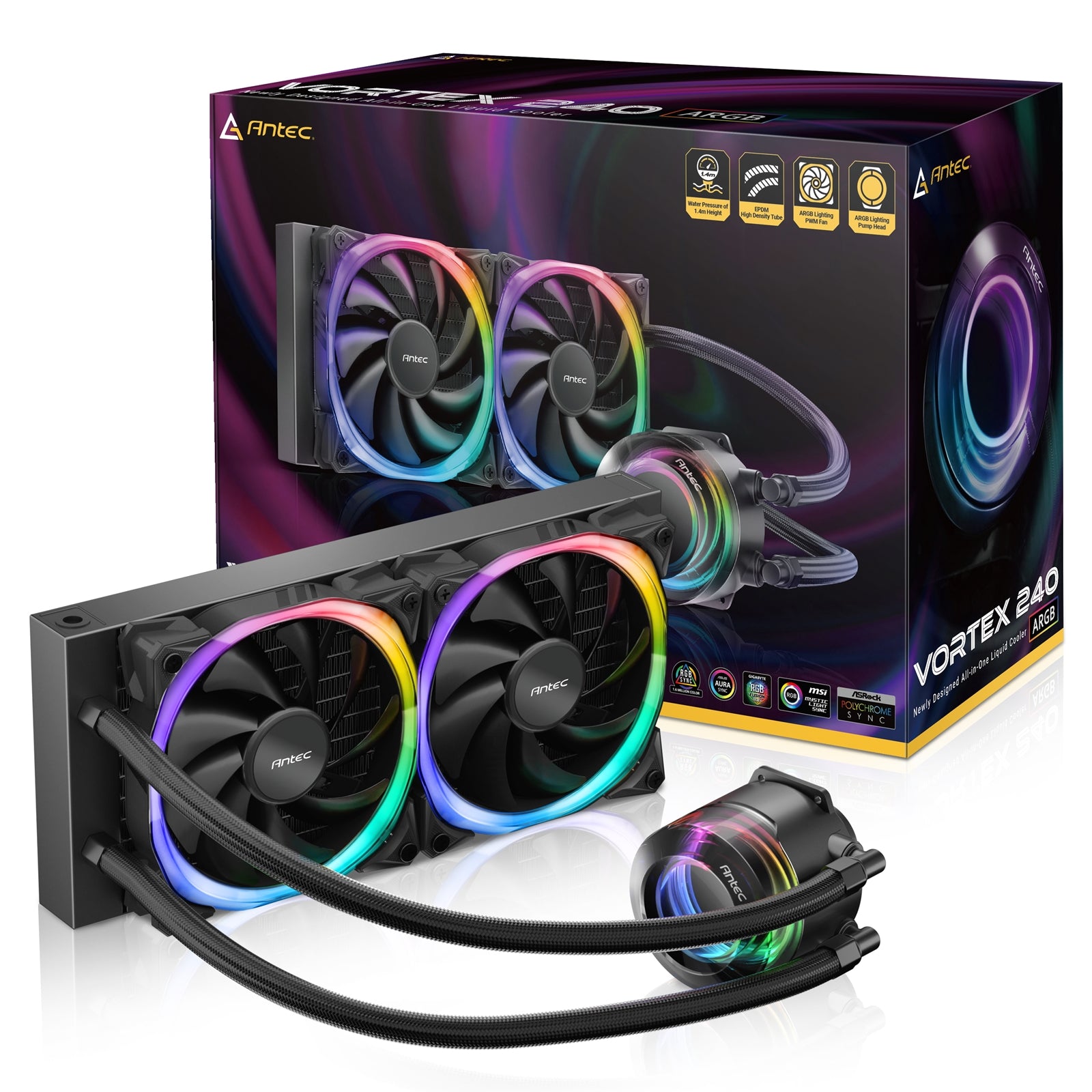 ANTEC Vortex 240 ARGB AiO Liquid CPU Cooler - 240mm Black ANTEC Vortex 240 ARGB AiO Liquid CPU Cooler - 240mm Black